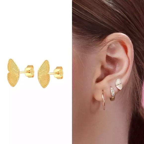 Jewelry - Monarch Butterfly Wings 18k Gold Plated S925 Sterling Silver Stud Earrings 2pc